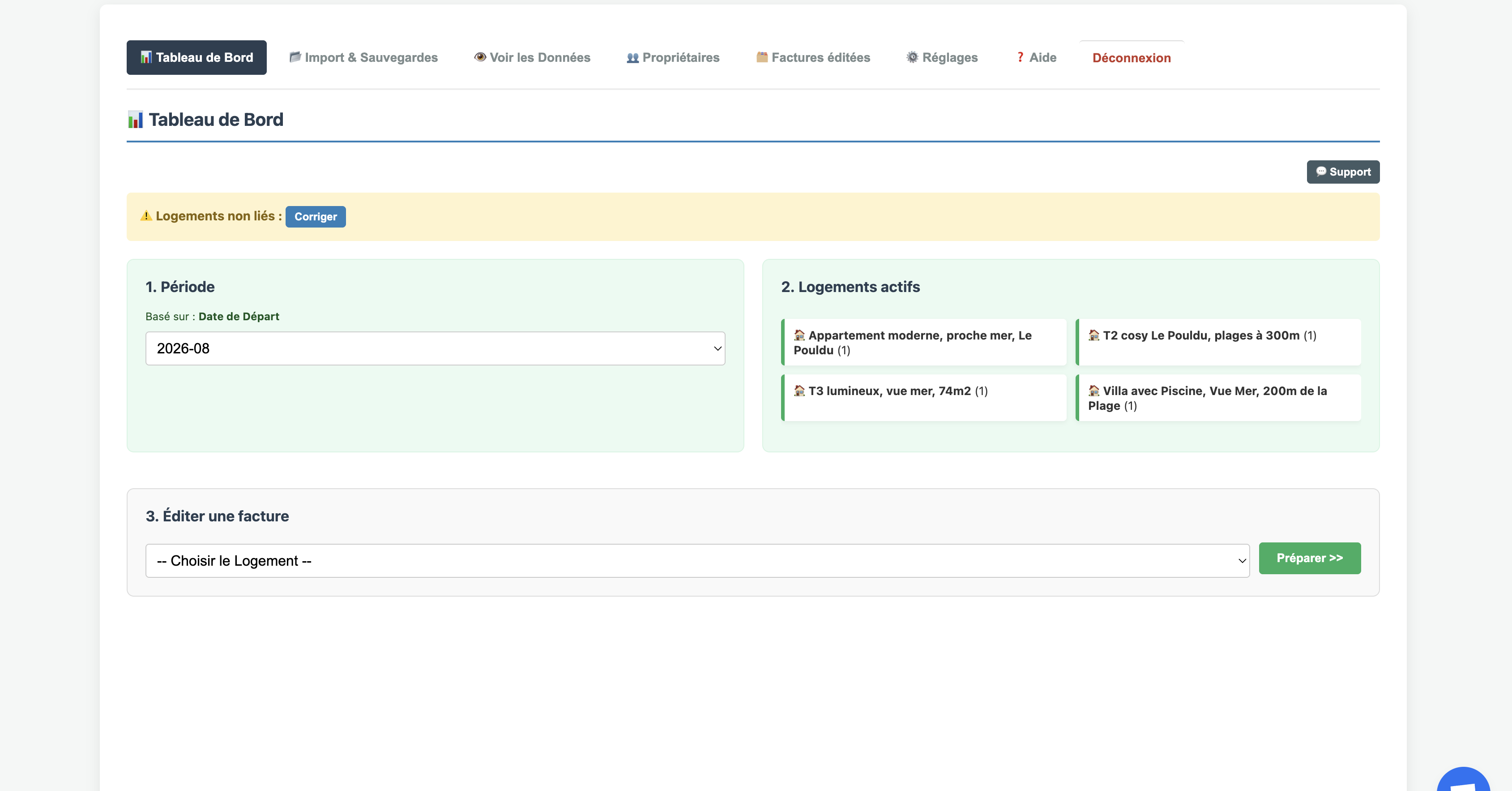 Tableau de bord Facturation